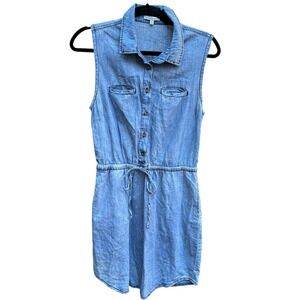 Charlotte Russe Chambray Denim Shirt Dress Sleeveless Drawstring Waist Women's M